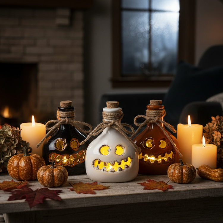 Halloween LED Lit Pottery Bottles