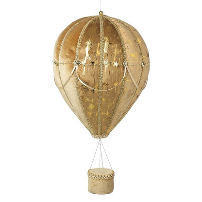 Decorative hot air balloon with gold metallic fabric finish on a white background