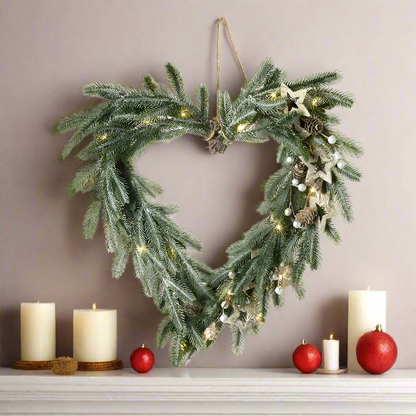 Christmas Heart Wreath With Stars Pre-lit