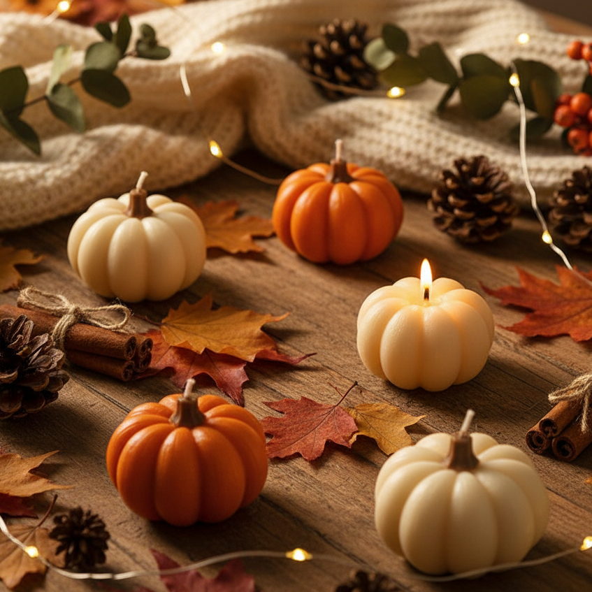 Hello Autumn Pumpkin Wax Candle Set of 2