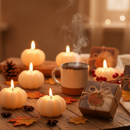Hello Autumn Pumpkin Wax Candle Set of 2