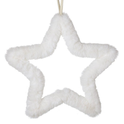 White fluffy star-shaped ornament on a white background