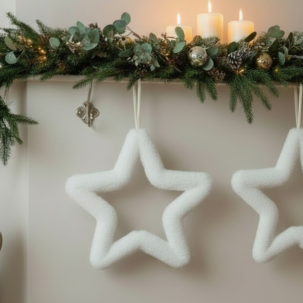 Fluffy White Star Christmas Hanging Decoration 30cm