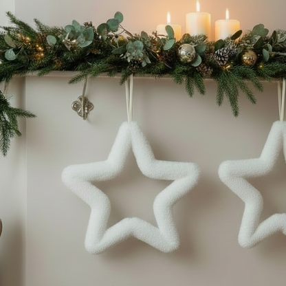Fluffy White Star Christmas Hanging Decoration 30cm