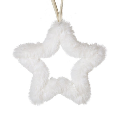 Fluffy White Star Christmas Hanging Decoration 21cm