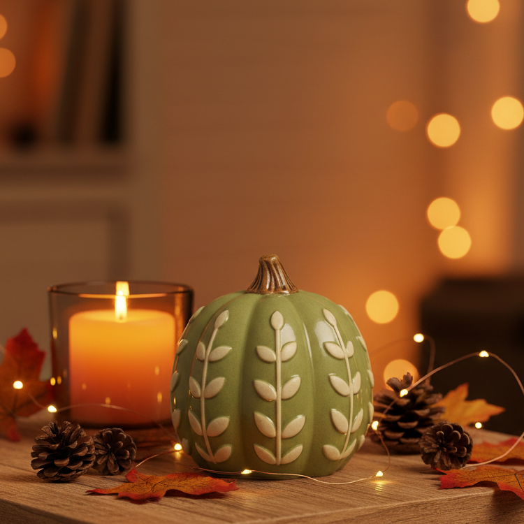 Green Ceramic Pumpkin Decoration