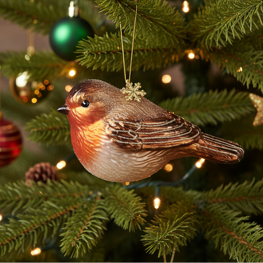 Glass Robin Christmas Hanging Decoration