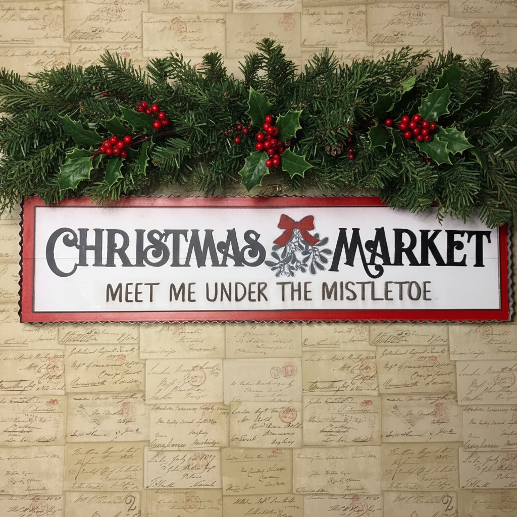 White Wooden Christmas Market Sign 82cm
