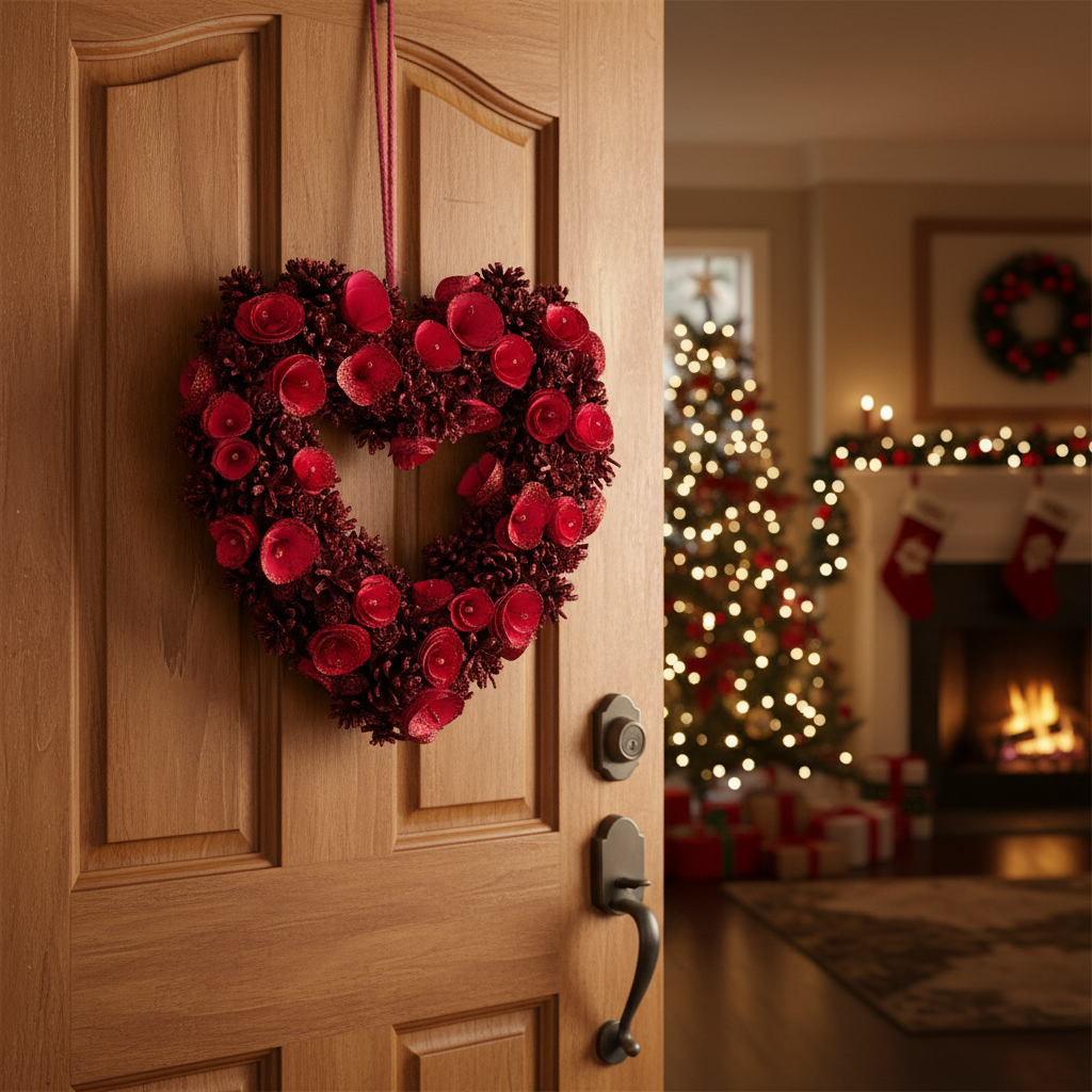 Red Christmas Pinecone Heart Wreath