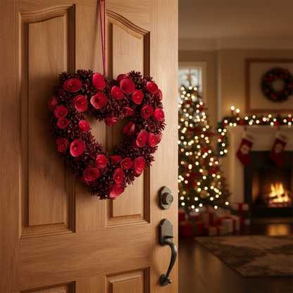 Red Christmas Pinecone Heart Wreath
