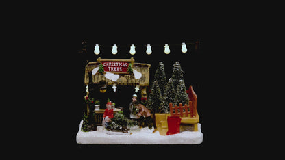 Christmas Tree Seller Lit  Village Scene Decoration
