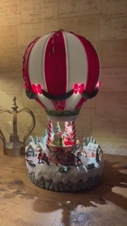 Hot Air Balloon Christmas Musical Lit Village Scene