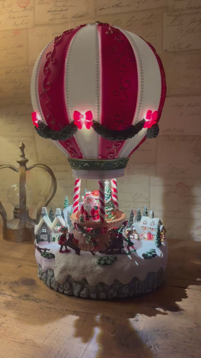 Hot Air Balloon Christmas Musical Lit Village Scene