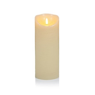 A cream-colored, textured candle with a battery-operated warm white LED flickering at the top, designed to mimic a real flame.