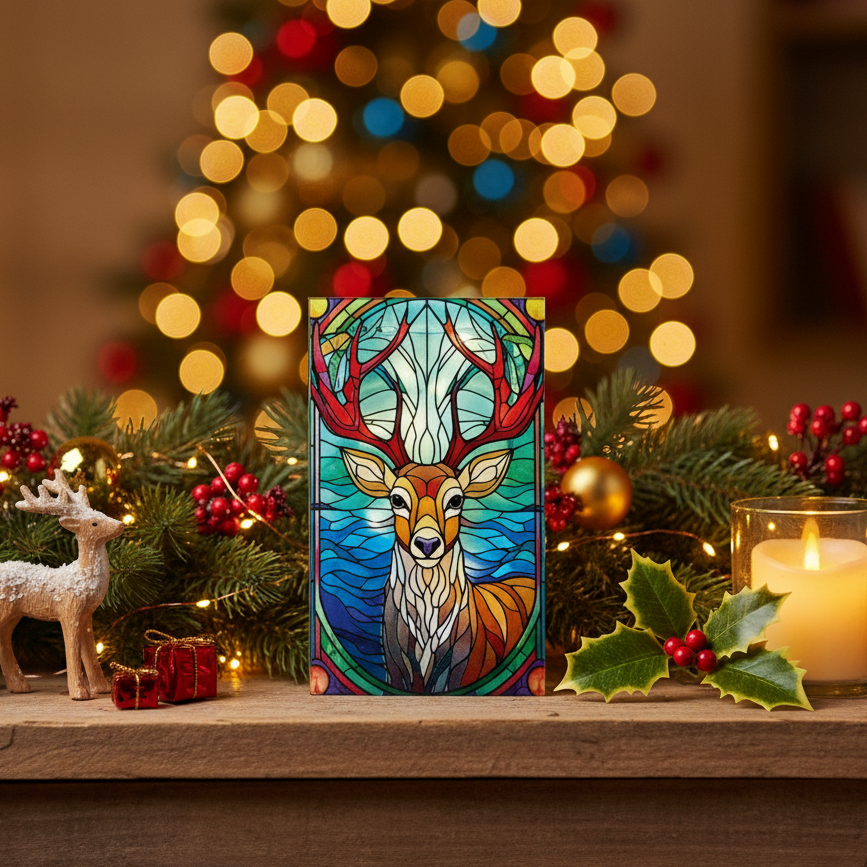 Stag Stained Glass Lit Christmas Ornament