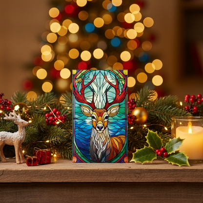 Stag Stained Glass Lit Christmas Ornament