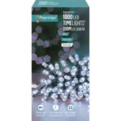 Premier 1000 White Timelights Battery Operated Christmas  String Lights