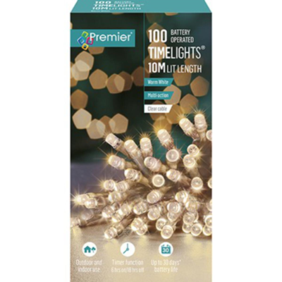 Premier TimeLights 100 Warm White LED Clear Cable Christmas String Lights