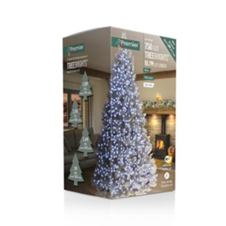 Premier TreeBrights 750 White LED Clear Cable Christmas String Lights