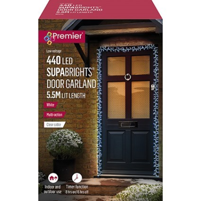 Premier White LED Supabrights Christmas Door Garland 5.5m
