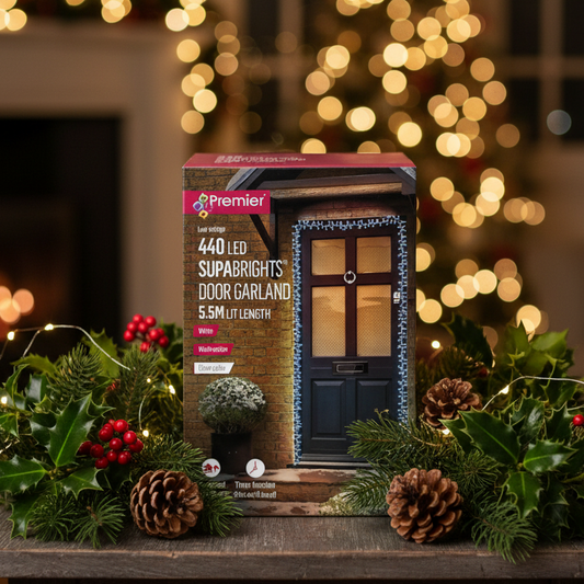 Premier White LED Supabrights Christmas Door Garland 5.5m