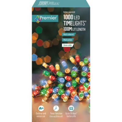 Premier 1000 Multi Colour Timelights Battery Operated Christmas String Lights