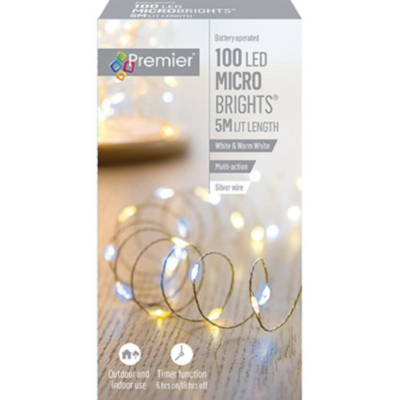 100 White & Warm White Microbright LED Pin Wire Lights