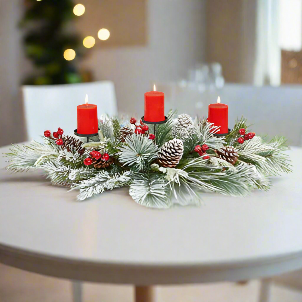 Flocked Christmas Candle Holder Centrepiece
