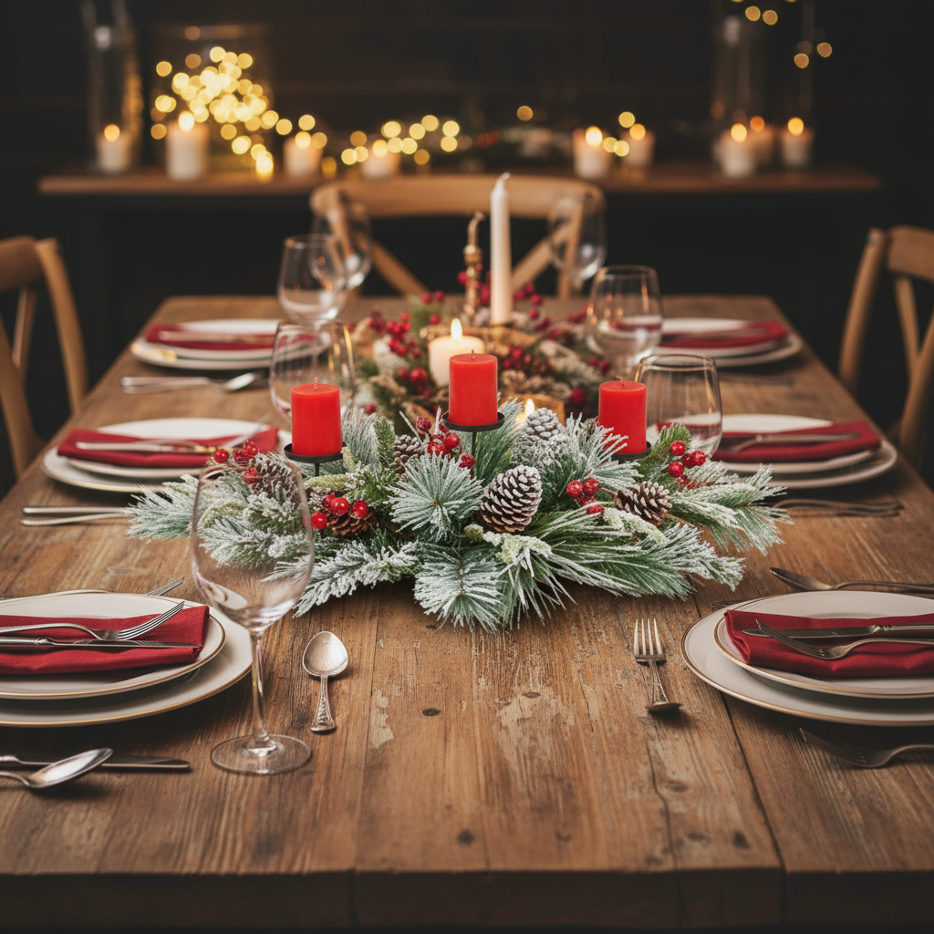 Flocked Christmas Candle Holder Centrepiece