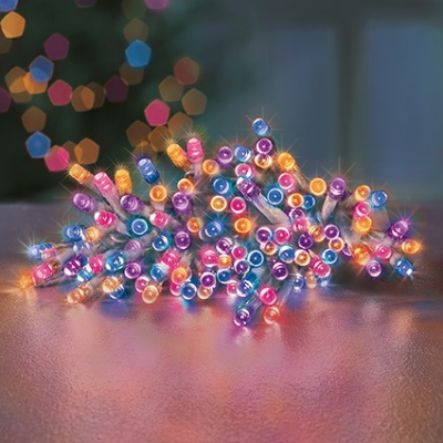 Premier TimeLights 100 Rainbow LED Clear Cable Christmas String Lights