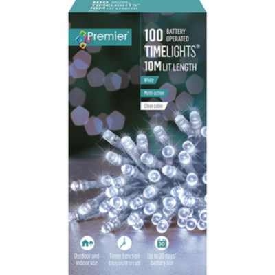 Premier TimeLights 100 White LED Clear Cable Christmas String Lights