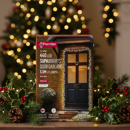 Premier Warm White LED Supabrights Christmas Door Garland 5.5m