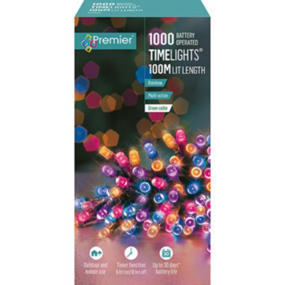 Premier 1000 Rainbow Timelights Battery Operated Christmas String Lights