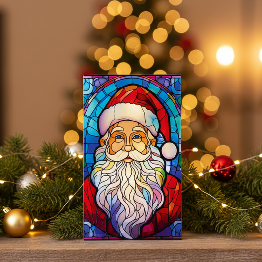 Santa Stained Glass Lit Christmas Ornament