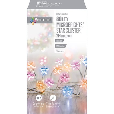 Premier 80 Microbrights Rainbow Star Christmas Cluster Lights