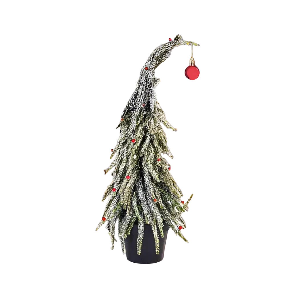 Decorative Christmas tree with lights and a red ornament on a white background