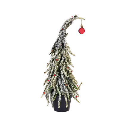 Decorative Christmas tree with lights and a red ornament on a white background