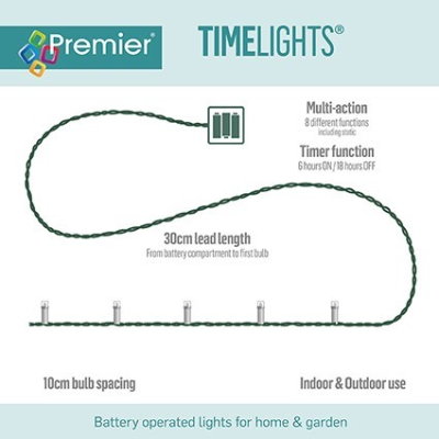 Premier TimeLights 100 Rainbow LED Clear Cable Christmas String Lights