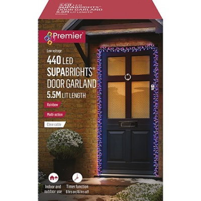 Premier Rainbow LED Supabrights Door Garland 5.5m