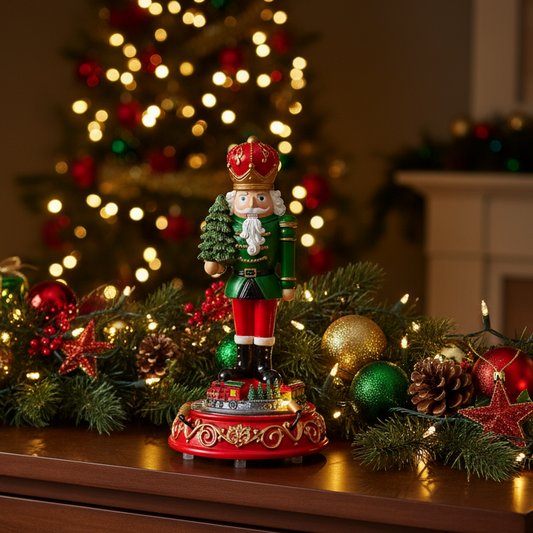 Nutcracker with Moving Train Christmas Ornament