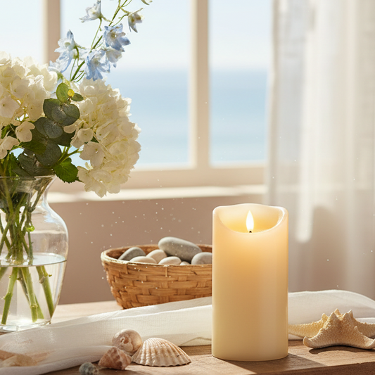 Cream FlickaBright Textured Candle 18cm x 9cm