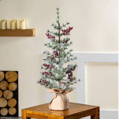 90cm Bristle Christmas Tree with Berries and Hessian Base