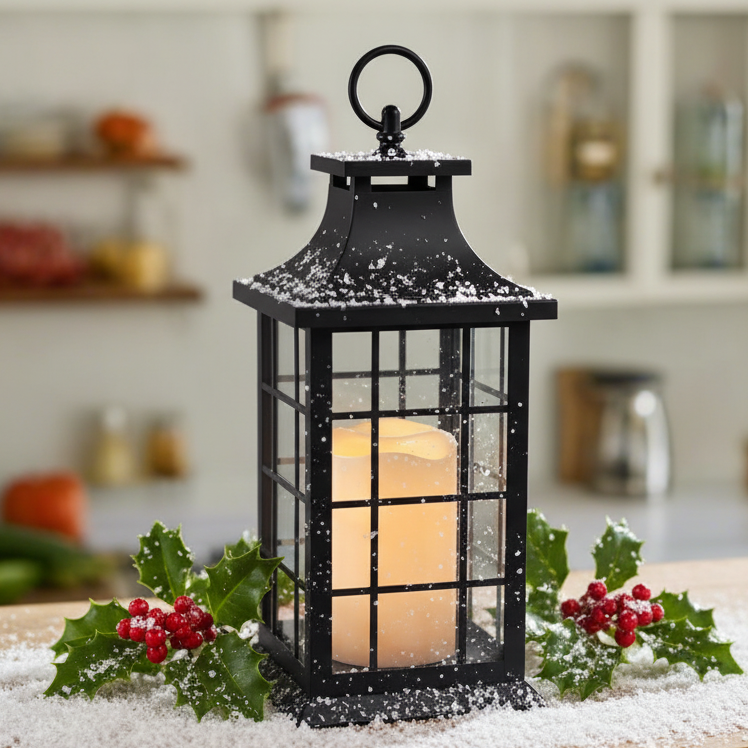 Christmas Vintage Style Lantern with Flickering Candle
