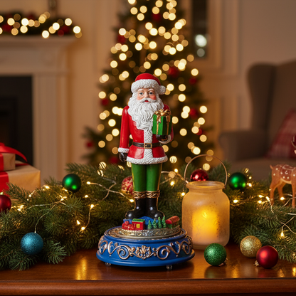 Santa with Moving Train Christmas Ornament