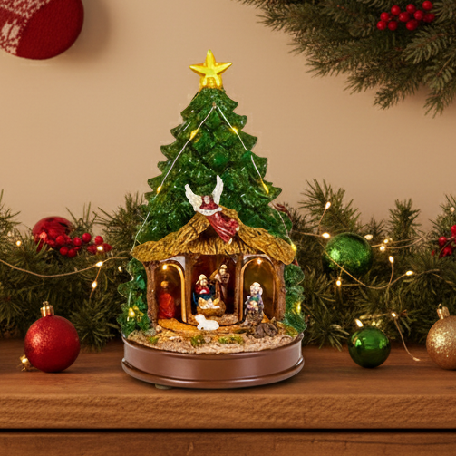 Animated Nativity Tree Christmas Decoration