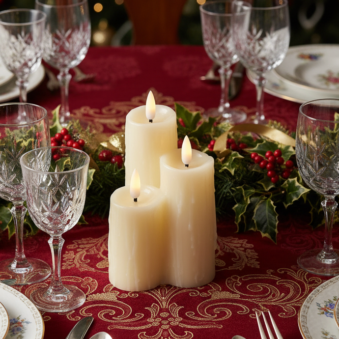 3 Piece LED Melted Edge Wax Christmas Candles