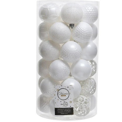 Set of 37 Mixed Winter White 6cm Christmas Baubles