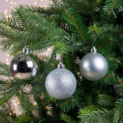 Set of 34 Mixed Silver Shatterproof Christmas Baubles