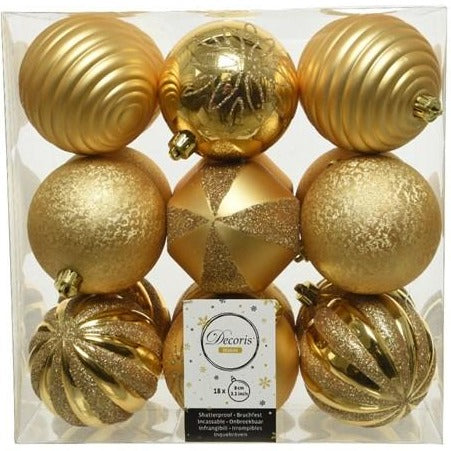Set of 18 Light Gold Mixed Patterned Baubles 8cm