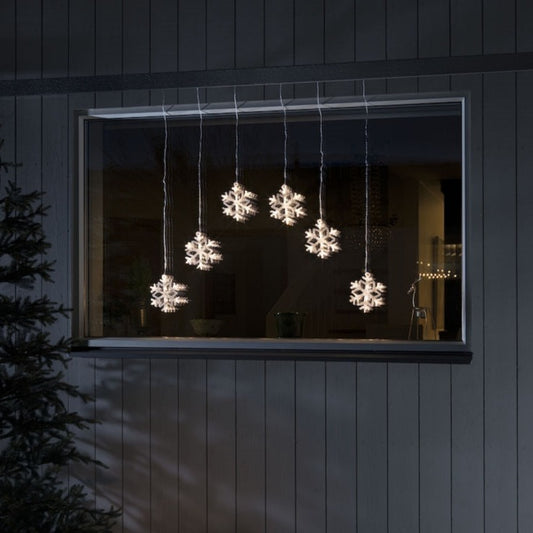 Konstsmide 6 Warm White Acrylic Snowflakes Christmas Curtain Lights